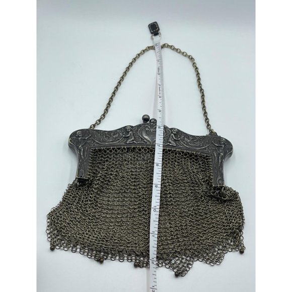 Antique German Silver Chain Mail Evening Bag w/ Ch - Picture 7 of 9